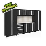 NewAge Garage Cabinets BOLD Series Black 9-Piece Set with Stainless Top, Backsplash, LED Lights