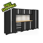 NewAge Products BOLD Series Black 9-Piece Cabinet Set with Bamboo Top Backsplash and LED Lights