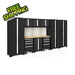 NewAge Garage Cabinets BOLD Series Black 10-Piece Set with Bamboo Top, Backsplash, LED Lights