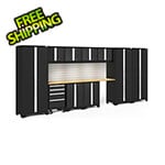 NewAge Garage Cabinets BOLD Series Black 12-Piece Set with Bamboo Top, Backsplash, LED Lights