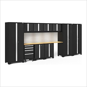 BOLD Series Black 12-Piece Set with Bamboo Top, Backsplash, LED Lights