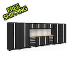 NewAge Garage Cabinets BOLD Series Black 14-Piece Set with Bamboo Top, Backsplash, LED Lights