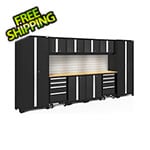 NewAge Garage Cabinets BOLD Series Black 12-Piece Set with Bamboo Top, Backsplash, LED Lights