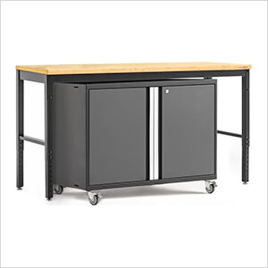 PRO Series Grey 2-Piece Workbench Set with Bamboo Top