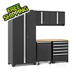 NewAge Garage Cabinets PRO Series Black 6-Piece Set with Bamboo Top