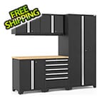 NewAge Garage Cabinets PRO Series Black 6-Piece Set with Bamboo Top