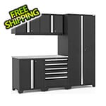 NewAge Garage Cabinets PRO Series 3.0 Black 6-Piece Set with Stainless Steel Top and LED Lights