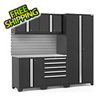 NewAge Garage Cabinets PRO Series 3.0 Black 6-Piece Set with Stainless Steel Top and Slatwall