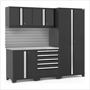 PRO Series 3.0 Black 6-Piece Set with Stainless Steel Top and Slatwall