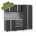 NewAge Garage Cabinets PRO Series 3.0 Black 6-Piece Set with Bamboo Top and Slatwall