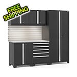 NewAge Garage Cabinets PRO Series 3.0 Black 6-Piece Set with Stainless Steel Top, Slatwall and LED Lights