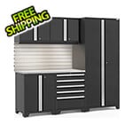 NewAge Products PRO Series Black 6-Piece Cabinet Set Stainless Steel Top, Slatwall and LED Lights