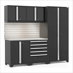 PRO Series 3.0 Black 6-Piece Set with Stainless Steel Top, Slatwall and LED Lights