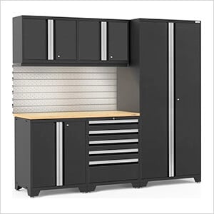 PRO Series 3.0 Black 6-Piece Set with Bamboo Top, Slatwall and LED Lights