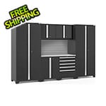 NewAge Garage Cabinets PRO Series 3.0 Black 7-Piece Set with Stainless Steel Top and Slatwall