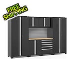 NewAge Garage Cabinets PRO Series Black 7-Piece Set with Bamboo Top and Slatwall