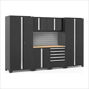 PRO Series 3.0 Black 7-Piece Set with Bamboo Top and Slatwall