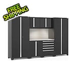 NewAge Products PRO Series Black 7-Piece Cabinet Set Stainless Steel Top, Slatwall and LED Lights