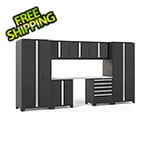 NewAge Garage Cabinets PRO Series 3.0 Black 8-Piece Set with Stainless Steel Top and LED Lights