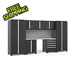 NewAge Garage Cabinets PRO Series Black 8-Piece Set with Stainless Steel Top and Slatwall