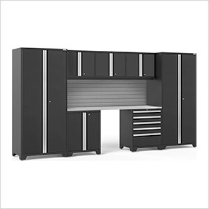 PRO Series Black 8-Piece Set with Stainless Steel Top and Slatwall