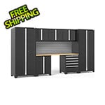 NewAge Garage Cabinets PRO Series Black 8-Piece Set with Bamboo Top and Slatwall