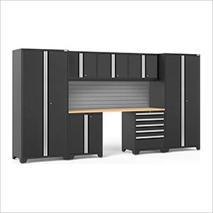 PRO Series 3.0 Black 8-Piece Set with Bamboo Top and Slatwall