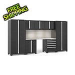 NewAge Products PRO Series Black 8-Piece Cabinet Set with Stainless Steel Top Slatwall and LED Lights