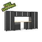 NewAge Garage Cabinets PRO Series Black 8-Piece Set with Bamboo Top and LED Lights