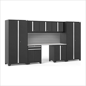 PRO Series Black 8-Piece Set with Stainless Steel Top and Slatwall