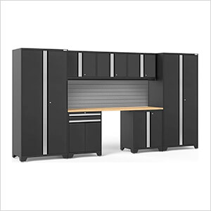 PRO Series Black 8-Piece Set with Bamboo Top and Slatwall