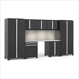 PRO Series Black 8-Piece Set with Stainless Steel Top, Slatwall and LED Lights