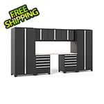 NewAge Garage Cabinets PRO Series 3.0 Black 8-Piece Set with Stainless Steel Top and LED Lights