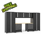 NewAge Garage Cabinets PRO Series 3.0 Black 8-Piece Set with Bamboo Top and LED Lights