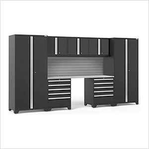 PRO Series Black 8-Piece Set with Stainless Steel Top and Slatwall