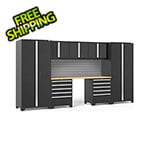 NewAge Garage Cabinets PRO Series Black 8-Piece Set with Bamboo Top and Slatwall