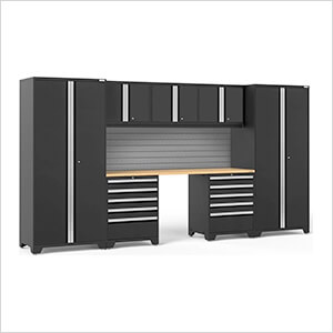PRO Series 3.0 Black 8-Piece Set with Bamboo Top and Slatwall