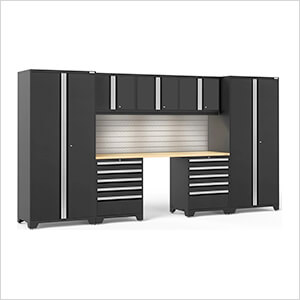 PRO Series 3.0 Black 8-Piece Set with Bamboo Top, Slatwall and LED Lights
