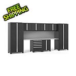 NewAge Garage Cabinets PRO Series Black 10-Piece Set with Stainless Steel Top and Slatwall