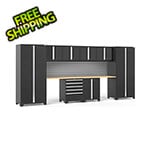 NewAge Garage Cabinets PRO Series Black 10-Piece Set with Bamboo Top and Slatwall