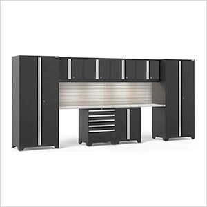 PRO Series Black 10-Piece Set with Stainless Top, Slatwall and LED Lights