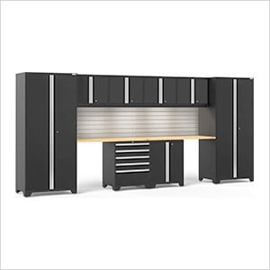 PRO Series 3.0 Black 10-Piece Set with Bamboo Top, Slatwall and LED Lights