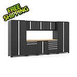 NewAge Garage Cabinets PRO Series 3.0 Black 9-Piece Set with Bamboo Top and LED Lights