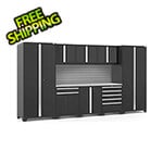 NewAge Garage Cabinets PRO Series 3.0 Black 9-Piece Set with Stainless Steel Top and Slatwall