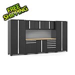 NewAge Garage Cabinets PRO Series Black 9-Piece Set with Bamboo Top and Slatwall