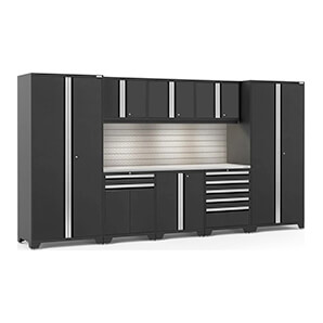 PRO Series 3.0 Black 9-Piece Set with Stainless Steel Top, Slatwall and LED Lights
