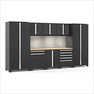 PRO Series 3.0 Black 9-Piece Set with Bamboo Top, Slatwall and LED Lights