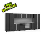 NewAge Garage Cabinets PRO Series Black 12-Piece Set with Stainless Steel Top and Slatwall