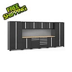 NewAge Garage Cabinets PRO Series Black 12-Piece Set with Bamboo Top and Slatwall