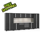 NewAge Products PRO 3.0 Series Black 12-Piece Cabinet Set with Stainless Steel Top Slatwall and LED Lights